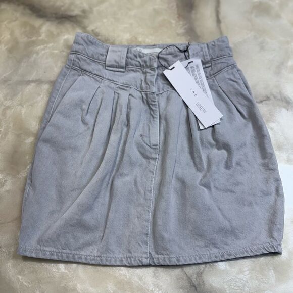 IRO PARIS FRANCE Pleated Senti Gray Denim Skirt 20s NWT 36 - Picture 4 of 13